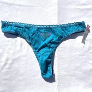 St Eve Intimates Y2K Thong Panties Womens Large 7 Turquoise Blue Butterfly